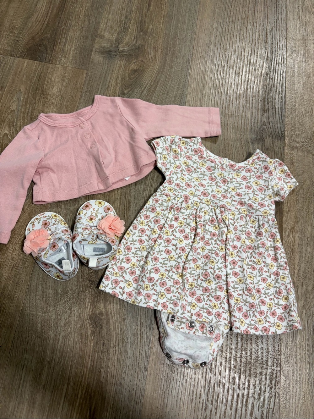 Carter's Floral Pink and Cream Baby Dress with matching shoes